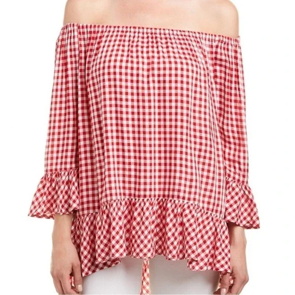 Beach Lunch Lounge Sheetal Gingham Blouse Women's Large Happy Green Classic - Picture 2 of 7